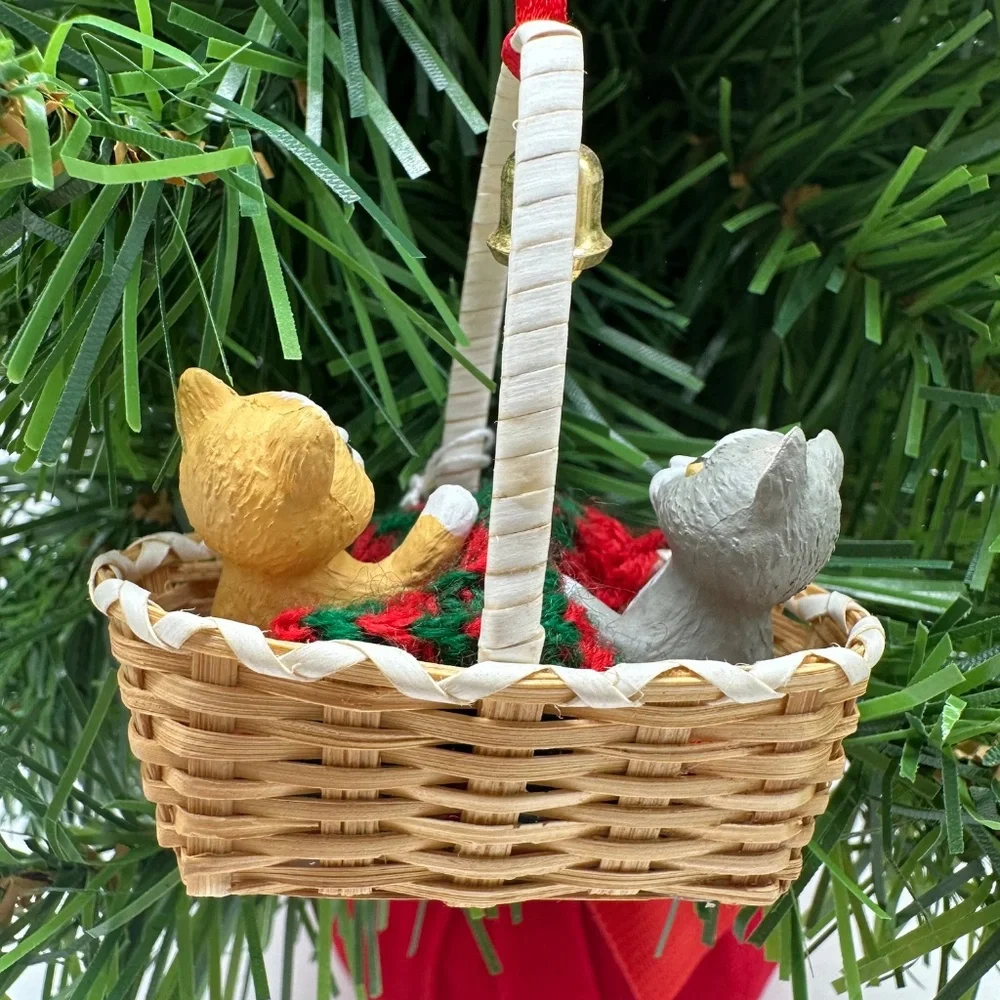 Hallmark Cat Ornaments 1990-1992 Meow Mart, Basket Bell Players, Holiday Wishes